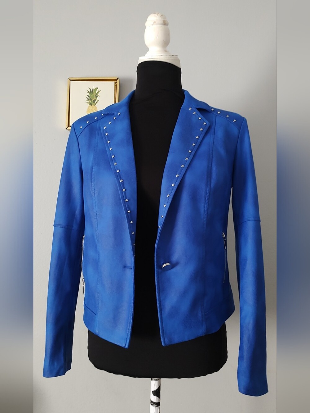 Jacket Women faux suede Lena Gabrielle blue 2 pockets size 2 Good Condition